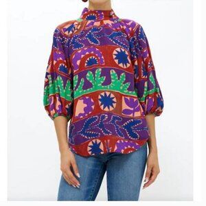 NWT Oliphant Linen Blend Canyon Purple Button Neck Blouse